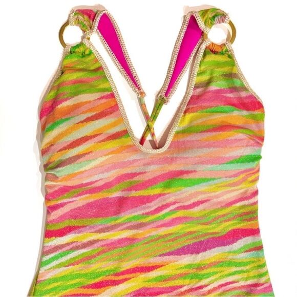 Becca by Rebecca Virtue Stripe Metallic Print Ring One Piece - Picture 9 of 12